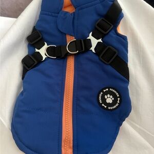 Blue and Orange Dog Vest with Harness (NWT)